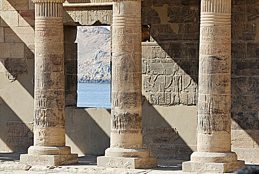 石头,柱子,象形文字,菲莱岛,庙宇,阿斯旺,尼罗河流域,埃及,非洲