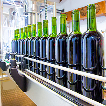 红酒,玻璃杯,装瓶,机器,葡萄酒厂