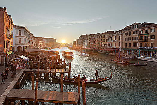 日落,大运河,雷雅托桥,威尼斯,威尼托,意大利
