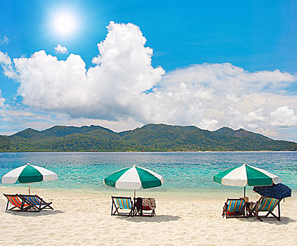椅子,伞,热带沙滩