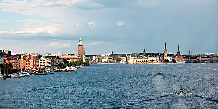 船,搬进,湾,建筑,背景,斯德哥尔摩,市政厅,瑞典