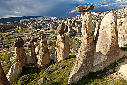石灰华,仙人烟囱岩,玄武岩,方形,上面,岩石构造,世界遗产,卡帕多西亚,安纳托利亚,土耳其