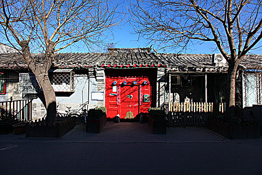 红门,古建筑,胡同,房间,中国,北京,全景,风景,地标,蓝天,传统,建筑