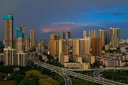 武汉,夏日,城市天际线,日落,夜景,风光
