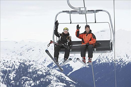 两个男人,滑雪缆车,加拿大