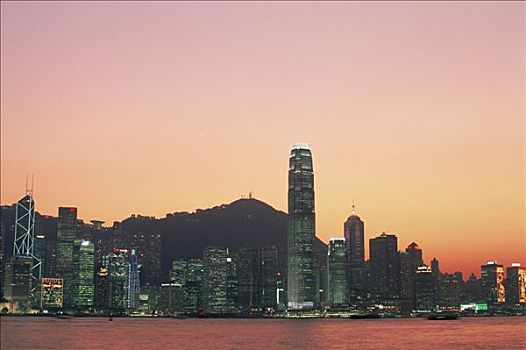 中国,香港,城市天际线,维多利亚港,夜晚