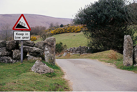 乡村道路,达特姆尔高原,德文郡,英格兰