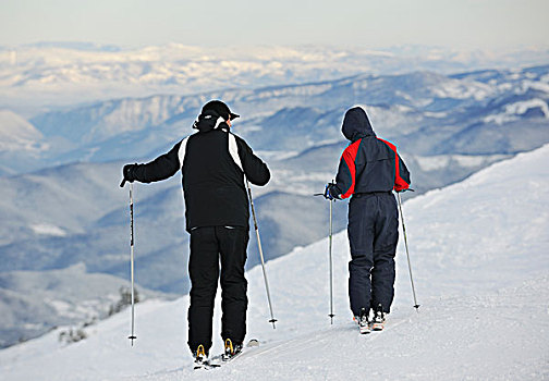 滑雪,群体,有趣,放松,冬天,山