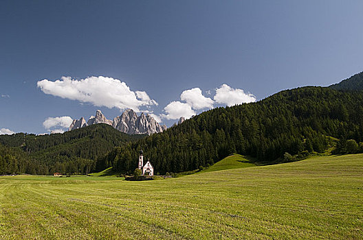教堂,山脉,背景,山谷,白云岩,意大利