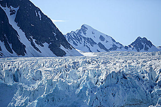 北极,斯瓦尔巴群岛,斯匹次卑尔根岛,特写,冰河,山峰