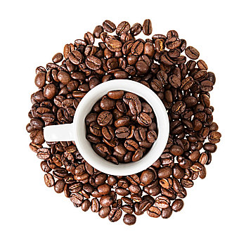 意式特浓咖啡杯,咖啡豆,隔绝,白色背景,背景