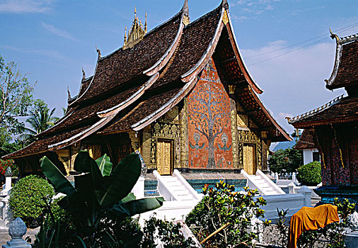 老挝,琅勃拉邦,寺院,皮质带,庙宇,镶嵌图案