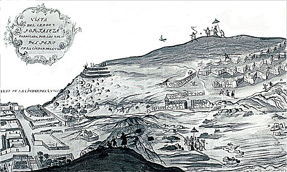 风景,山,要塞,建造,库斯科市,1778年,印加,秘鲁