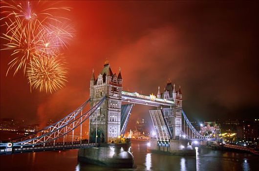 塔桥,烟花,夜景,伦敦,英格兰