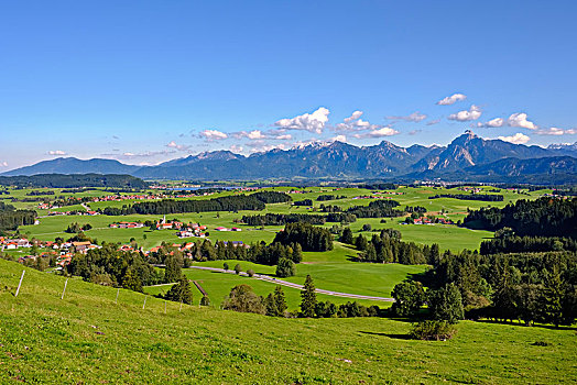 风景,城堡山,靠近,阿尔卑斯山,斯瓦比亚,巴伐利亚,德国,欧洲