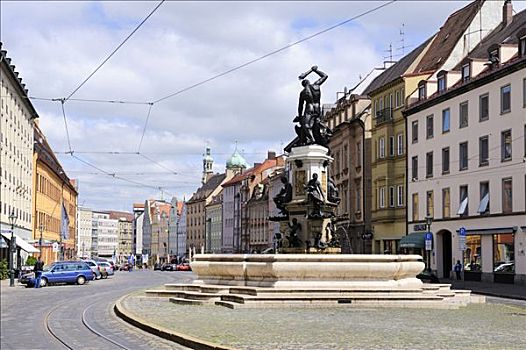 喷泉,老城,巴伐利亚,德国,欧洲