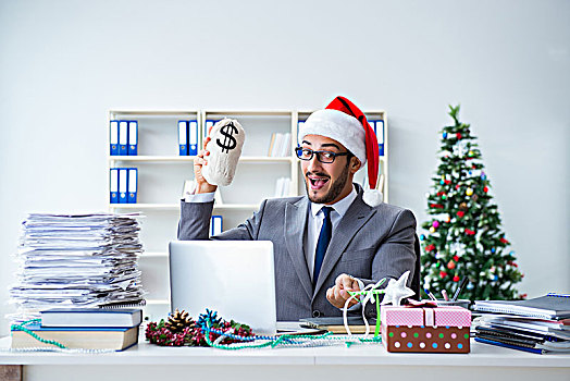 年轻,商务人士,庆贺,圣诞节,办公室