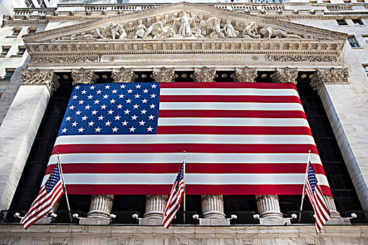 风景,美国国旗,纽约股票交易所,纽约,美国