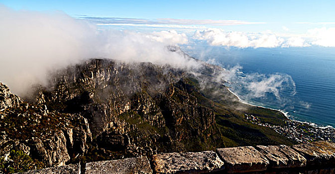 模糊,南非,开普敦,全景,桌山,树,自然,云