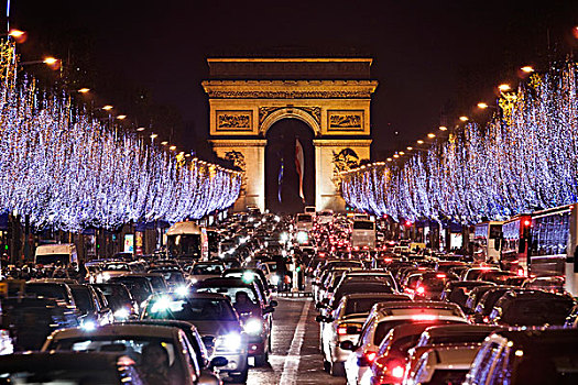 夜景,香榭丽舍大街,拱形,凯旋,巴黎,法国,欧洲