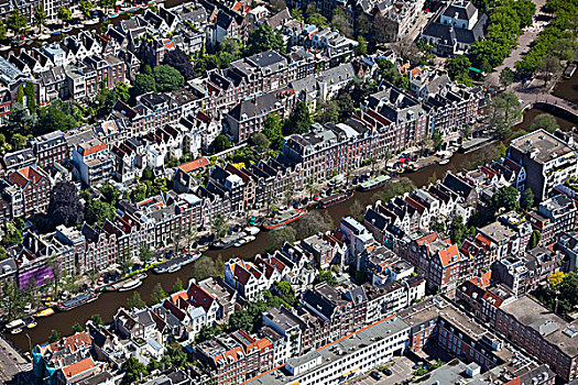 荷兰,阿姆斯特丹,俯视,市中心,17世纪,房子,运河