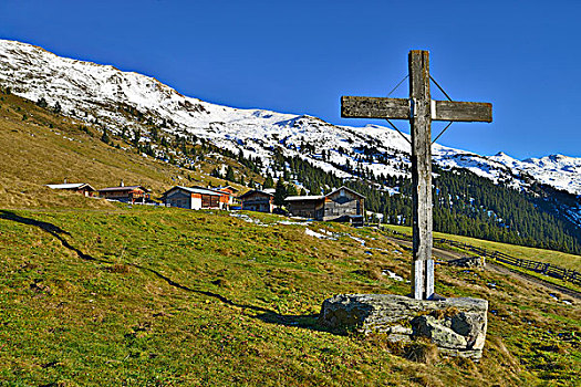 顶峰,十字架,站立,高山,提洛尔,奥地利,欧洲
