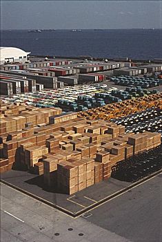俯拍,货物集装箱,商业码头,横滨,日本