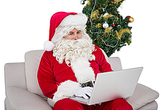 圣诞老人,笔记本电脑,沙发