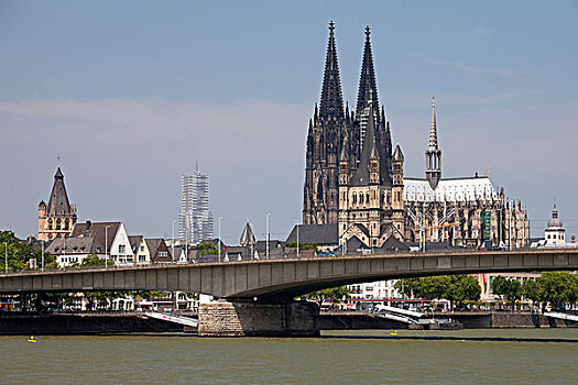 莱茵河,桥,市政厅,科隆大教堂,北莱茵威斯特伐利亚,德国,欧洲