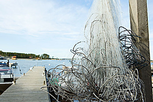 缠结,渔网,码头