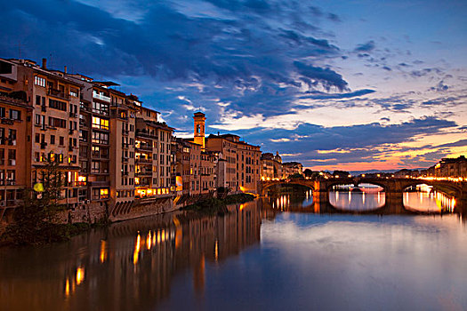 黎明,上方,阿尔诺河,文艺复兴,城镇,佛罗伦萨,托斯卡纳,意大利