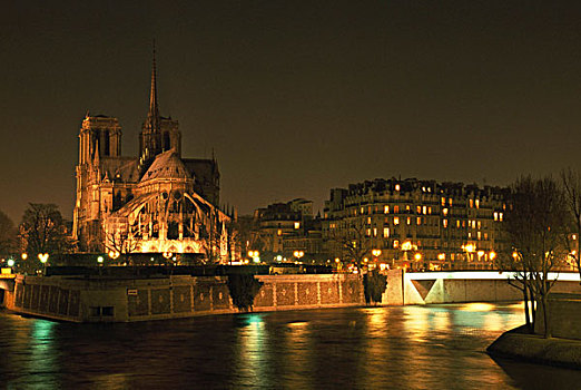 夜晚,塞纳河,巴黎,法国