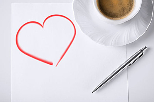 商务,爱情,概念,白纸,留言,笔,咖啡