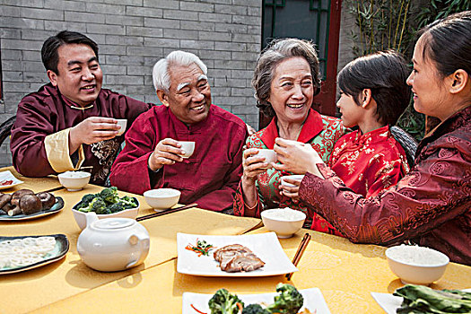 家庭,杯子,祝酒,上方,中国人,食物