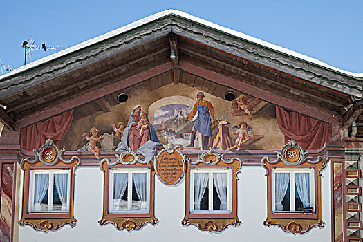 建筑外观,壁画,米滕瓦尔德,陆地,上巴伐利亚,巴伐利亚,德国,欧洲