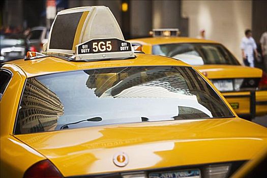 反射,建筑,挡风玻璃,黄色出租车,纽约,美国