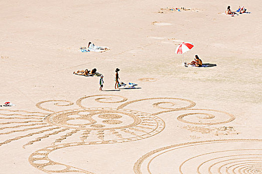 绘画,沙子,海滩,拜伦湾