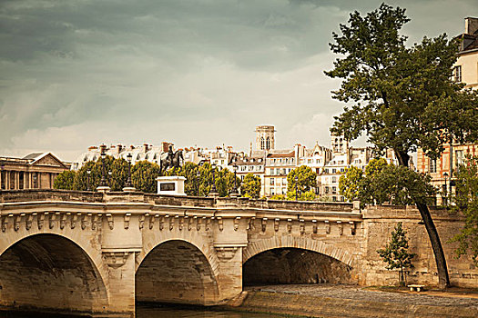 巴黎新桥,桥,赛纳河,河,巴黎,法国,旧式,照片,滤镜效果