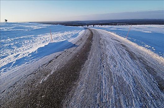 芬兰,拉普兰,滑雪胜地,积雪,道路