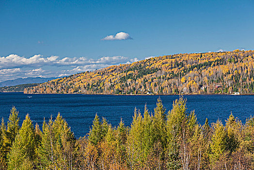 加拿大,魁北克,区域,峡湾,俯视图,秋天
