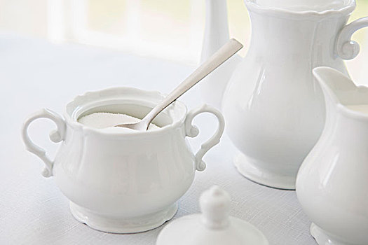 白色,瓷器,糖罐,茶壶,茶具,棚拍