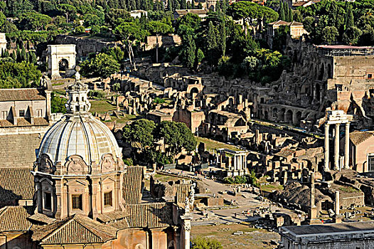 教堂,饿,罗马,古罗马广场,拱形,泰特斯,庙宇,三个,柱子,意大利,拉齐奥,欧洲