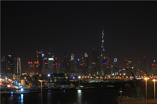 迪拜,天际线,夜晚