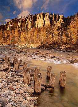 怪岩柱,山峦,荷兰,溪流,不列颠哥伦比亚省,加拿大