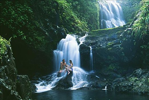 夏威夷,毛伊岛,伴侣,石头,瀑布