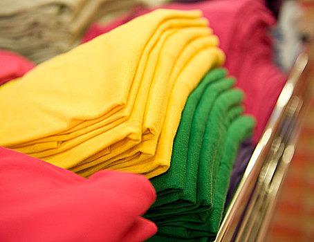 彩色,堆,t恤,店