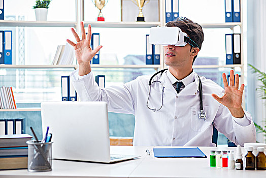 医生,工作,虚拟,眼镜