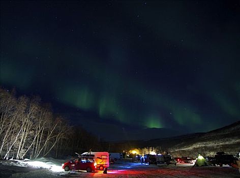 北极光,上方,忙碌,停车场,挪威,斯堪的纳维亚