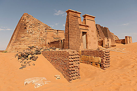墓地,皇后,金字塔,北方,麦罗埃,努比亚,荒芜,苏丹,非洲