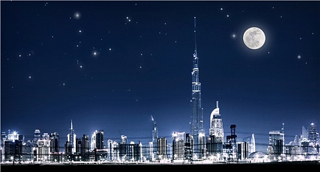 迪拜,夜晚,城市